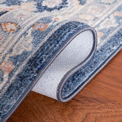 Blair Gray and Navy Washable Synthetic Area Rug