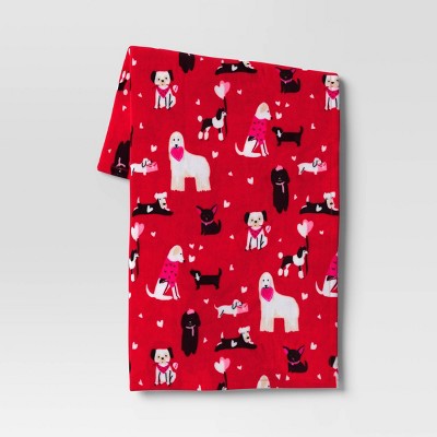 Dog Printed Plush Valentine's Day Throw Blanket Red - Room Essentials™