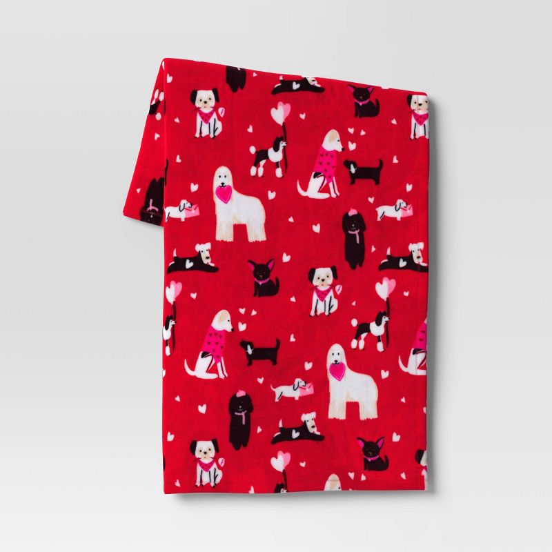 Dog Printed Plush Valentine&#39;s Day Throw Blanket Red - Room Essentials&#8482;, 1 of 8