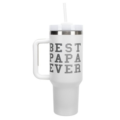 Elanze Designs Best Papa Ever Dad Grandpa Family 40 oz. Stainless Steel, Large Water Bottle Coffee Mug, Spill & Leak Resistant, Thermal Travel Tumbler