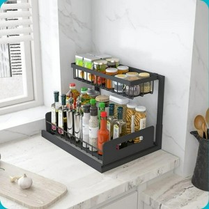 MaseiKar 2-Tier Pull Out Organizer with Slide Shelves, Under Sink Cabinet Storage for Kitchen/Bathroom, Heavy-Duty Black - 1 of 4