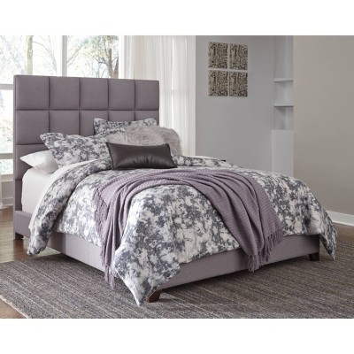 Contemporary Gray King-Sized Bed with Tufted Faux Leather Headboard