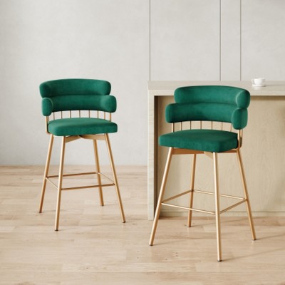 Modern Upholstered Swivel Bar Stools Set of 2, Counter Height Bar Stools with Metal Legs for Kitchen Island or Home Bar – The Pop Home