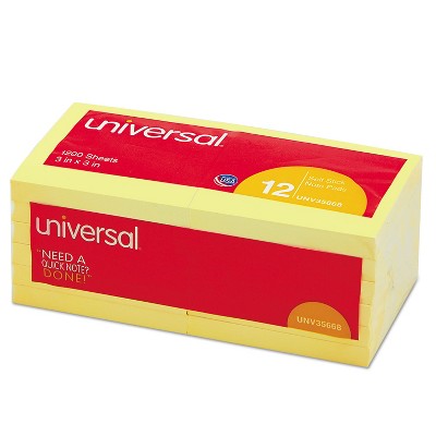 UNIVERSAL Standard Self-Stick Notes 3 x 3 Yellow 100-Sheet 12/Pack 35668