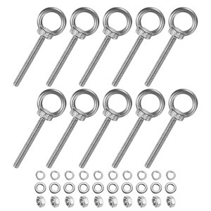 Unique Bargains Stainless Steel Durable Rust-Resistant Eyebolts with Nuts Washers Male Screw for Fastening 10 Pcs - 1 of 4