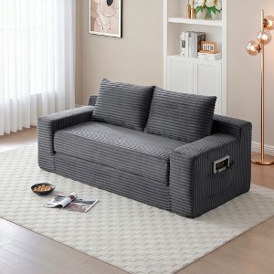 75'' Corduroy Memory Foam 2-in-1 Convertible Folding Loveseat Sofa with No Assembly, Compressed, Floor Lounge - 1 of 4