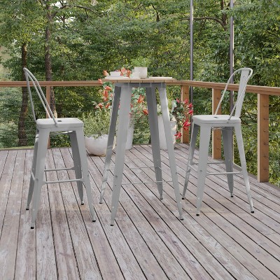 Declan Brown Poly Resin Top with Silver Steel Base Bar Table
