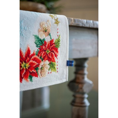 Vervaco Stamped Table Runner Embroidery Kit 16"X40"-Christmas Flowers (11 Count)