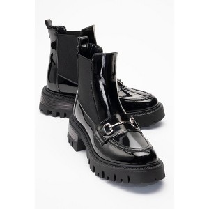 Vesper Black Patent Buckled Chelsea Boot (Women) | Prologue Shoes - 1 of 4