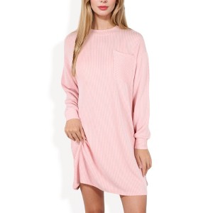 Anna-Kaci Women's Long Sleeve Waffle Knit Oversized Tunic Dress with Front Pocket - 1 of 4