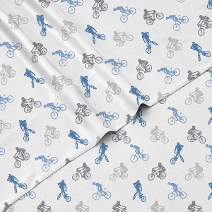 Tadpoles 3-Piece BMX Bikers Sheet Set | 1 Twin Flat Sheet, 1 Twin Fitted Sheet & 1 Queen Pillowcase| Grey - 1 of 4