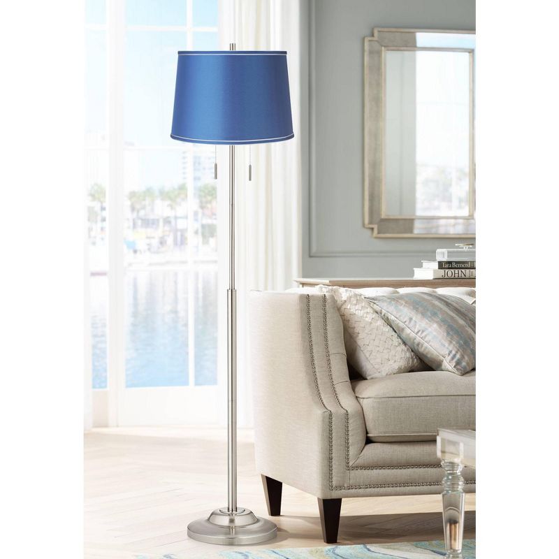 360 Lighting Abba Modern Floor Lamp Standing 66" Tall Brushed Nickel Metal Blue Satin Fabric Drum Shade for Living Room Bedroom Office House Home, 2 of 4