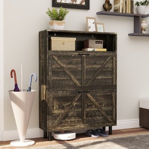 RISOKEYS Farmhouse Shoe Organizer with 2 Flip Drawers,Freestanding Slim Narrow Shoe Rack Cabinet with Open Storage for Entryway,Foyer,Hallway - 1 of 4