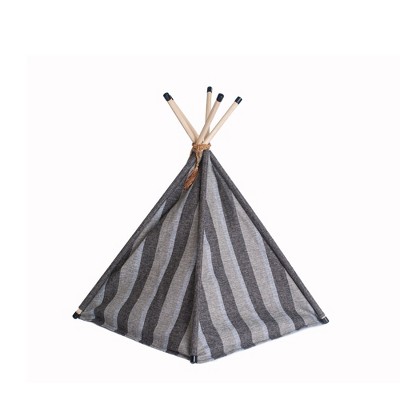 Gray Striped Teepee Style Small Cat Bed with Fiberfill