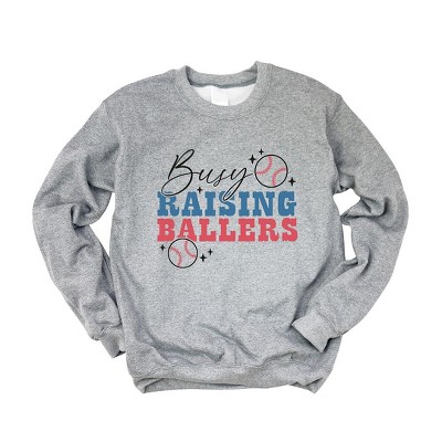 Simply Sage Market Women's Graphic Sweatshirt Busy Raising Ballers Baseball Colorful