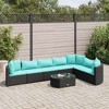 vidaXL Patio Sofa Set with Cushions Lounge Setting Outdoor Furniture Poly Rattan - Black and Blue 7-Piece - 2 of 4