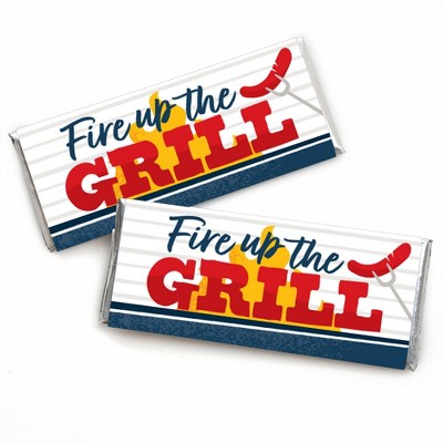 Big Dot of Happiness Fire Up the Grill - Candy Bar Wrapper Summer BBQ Picnic Party Favors - Set of 24