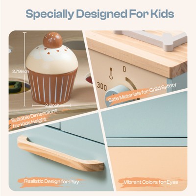 Robud Blue Wooden Oven Playset with Pizza and Cupcakes