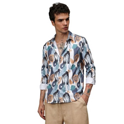 Campus Sutra Men Men's Prussian Blue & Sienna Brown Foliage Strokes Shirt