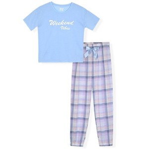 Sleep On It Girls 2-Piece Short-Sleeve Super Soft Jersey Pajama Pants Set - 1 of 3