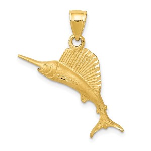 Black Bow Jewelry 14k Yellow Gold Small Satin and Diamond Cut Sailfish Pendant - 1 of 4