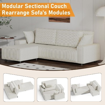 Corduroy Stripe 96 Inch Large Couch, Modern L Shaped Oversized Sectional Sofa with Deep Seat, Comfy Modular Couch