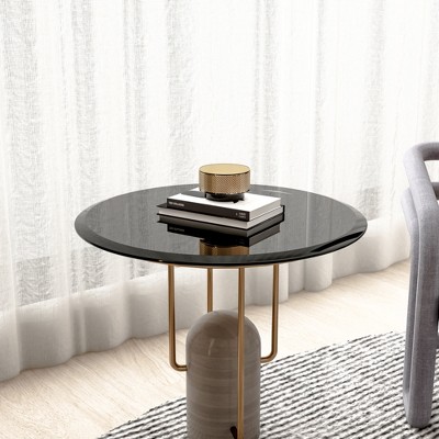Bencmate Coffee Tables Round Glass Table Top For Living Room, Office, Tabletop Only, Anti-Impact, Heat-Resistant Glass, Black, 24"*24"*0.4"