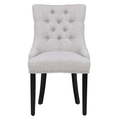 Light Gray Linen Upholstered Tufted Side Chair with Rubberwood Legs