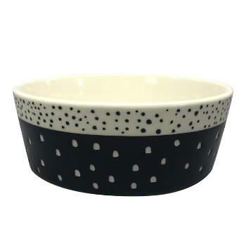 4 Cup Stoneware Dog Bowl with Carved Pattern - Dark Navy - Boots & Barkley™