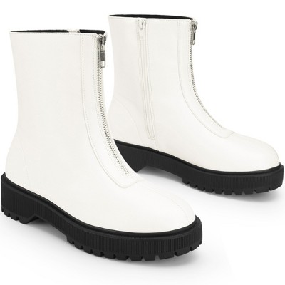 BLISSFUL STEP Platform Block Heel Booties with Zipper Dressy Combat Boots for Women