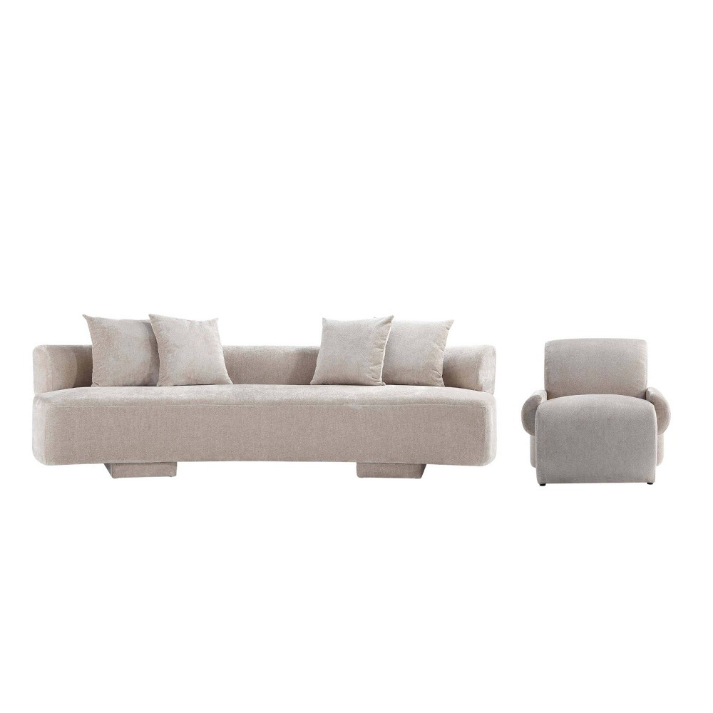 Manhattan Comfort 2pc Verandah Chenille Upholstered 112" Sofa and Accent Chair Set Beige