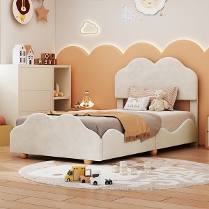 NicBex Twin Upholstered Bed Frame with Velvet Cloud-Shaped Headboard,Platform Bed with Wood Slat Support,No Box Spring Needed,Easy Assembly - 1 of 4