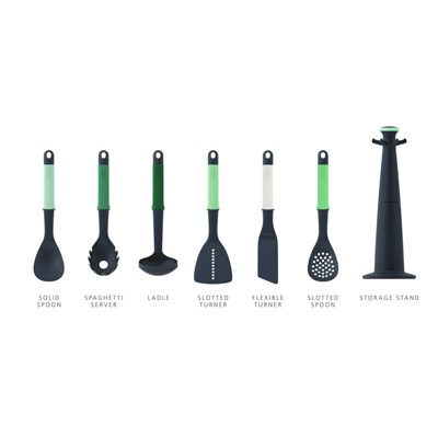 Sage Green 6-Piece Kitchen Utensil Set with Rotating Stand