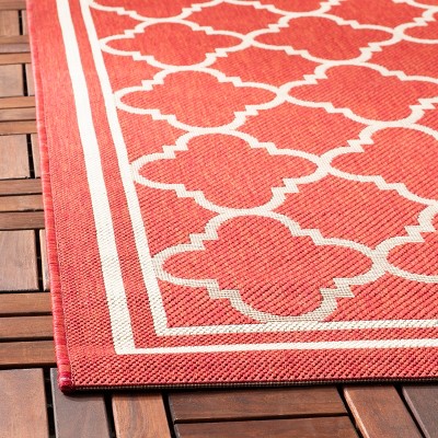 Red and Bone Geometric Indoor/Outdoor Area Rug 4' x 5'7"