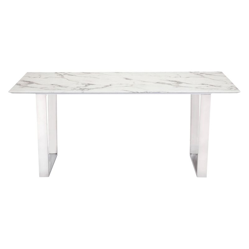 Modern Rectangular Faux Marble Dining Table - Stone, Brushed Stainless Steel - ZM Home, 5 of 12