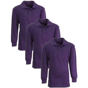 Galaxy Authentic Boy's Slim Fit  Long Sleeve Polo Shirts-3 Pack - 1 of 3
