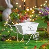 NAYSAYE Planter White Metal Decorative Distressed Wheelbarrow Planter for Indoor Outdoor Garden, White, 11.5"*4"*7" - 2 of 4