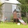 Qaba Kids Swing Set for Backyard, Playground Set with 6 FT Slide, 2 Adjustable Swings, Fort with Canopy, Ground Stakes for Ages 3-8, Brown - 2 of 4