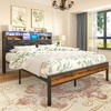 VECELO Twin/Full/Queen Size Metal Platform Bed, Bed Frame with Headboard & Footboard, Led Lights and USB Charging Station, Brown - 2 of 4