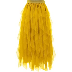 Women's A-Line Tulle Skirt - Tiered Midi Length with High Elastic Waist - 1 of 4