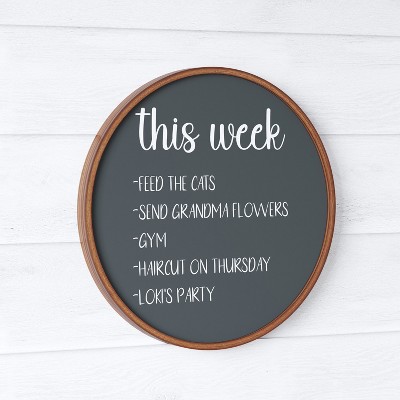 Rustic Brown Round Magnetic Chalkboard with Pine Wood Frame
