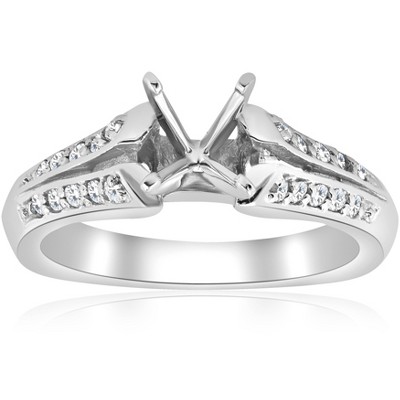 Pompeii3 Pave Diamond Semi Mount Split Shank Engagement Ring 14K White Gold