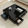 XINGHANZHENXUAN Modern High Gloss Coffee Table, Multi-Storage Square Tea Table with Wood Grain Legs - 3 of 4