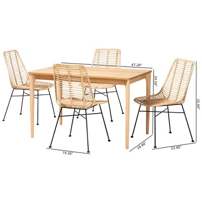 Manhattan Natural Oak and Rattan 5-Piece Dining Set