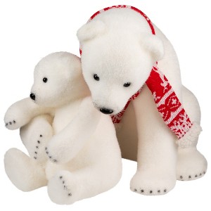 Northlight Sitting Polar Bear Mom and Cub Christmas Figure - 14.5" - White and Red - 1 of 4