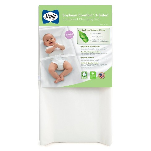 Sealy Cotton Comfort Waterproof 3-Sided Contoured Baby Diaper Changing Pad  for Dresser or Changing Table - White, 32” x 16”