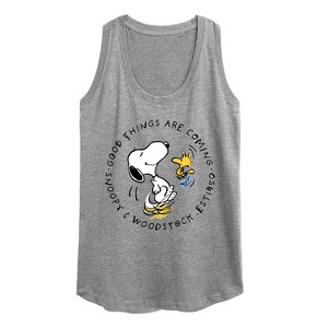 Women's - Peanuts - Good Things Are Coming Circle Graphic Racerback Tank - 1 of 4