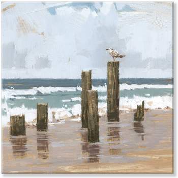 Sullivans Darren Gygi Seagull On Pier Posts Giclee Wall Art, Gallery Wrapped, Handcrafted in USA, Wall Art, Wall Decor, Home Décor, Handed Painted