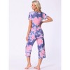 cheibear Women's Pajama Set Tie Dye Short Sleeve Capri Pants Lounge Sets with Pockets - 3 of 4