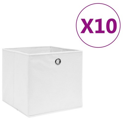 vidaXL Non-Woven Fabric Storage Boxes, Set of 10- Contemporary Style Folding Closet Organizers - Ideal for Wardrobe, Shelves - White